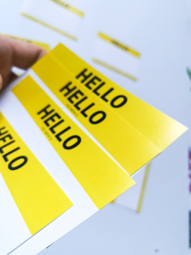 Бумажные бланки "Желтые Hello" для тэгов